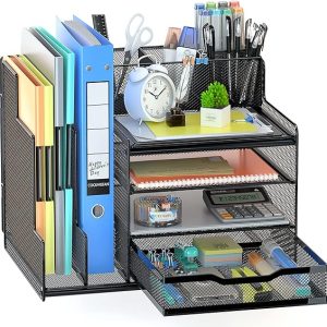 Desk Organizer with Mesh File Holder, 4-Tier Office Supplies