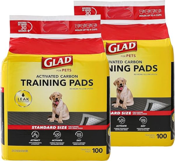 Glad Pets Charcoal Puppy Pads, 100 Count - 2 Pack